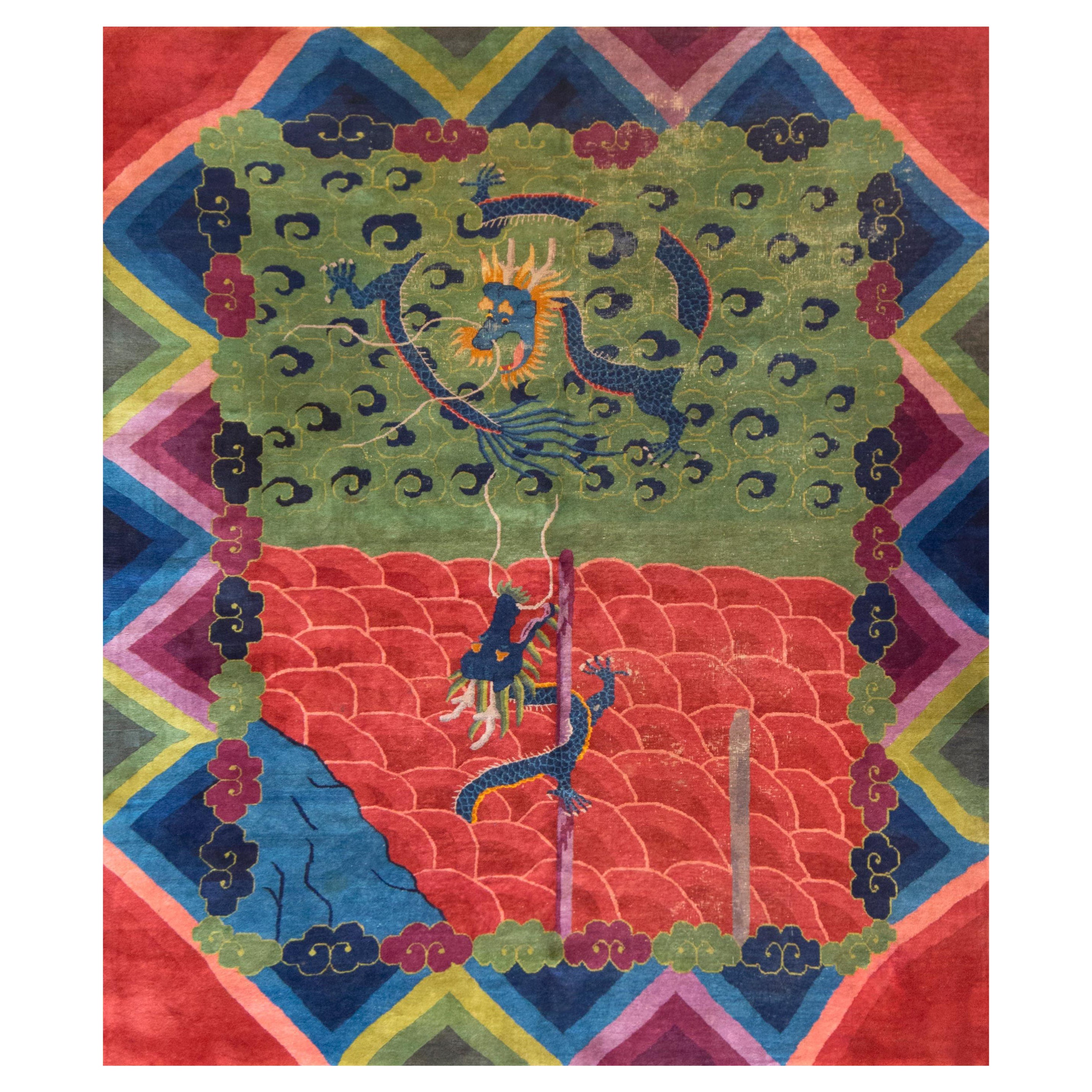 Alfombra china de lana de colores tejida a mano de principios del siglo XX