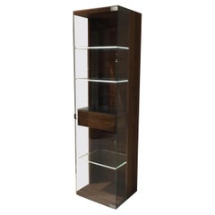 Walnut Wood and Glass Display Vitrine Cabinet with LED Shelf Edge Lighting