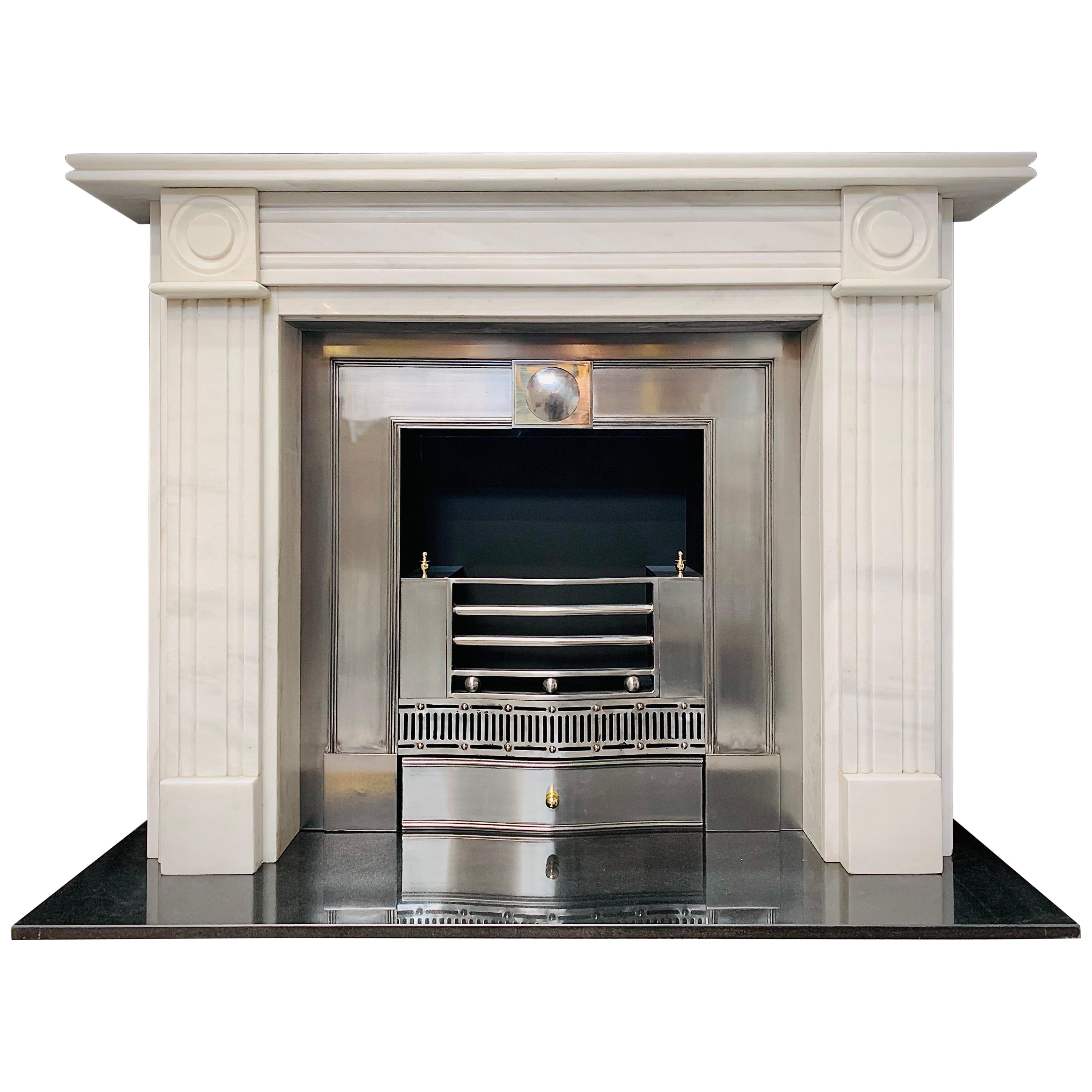 Georgian Manner White Marble Bullseye Fireplace Surround