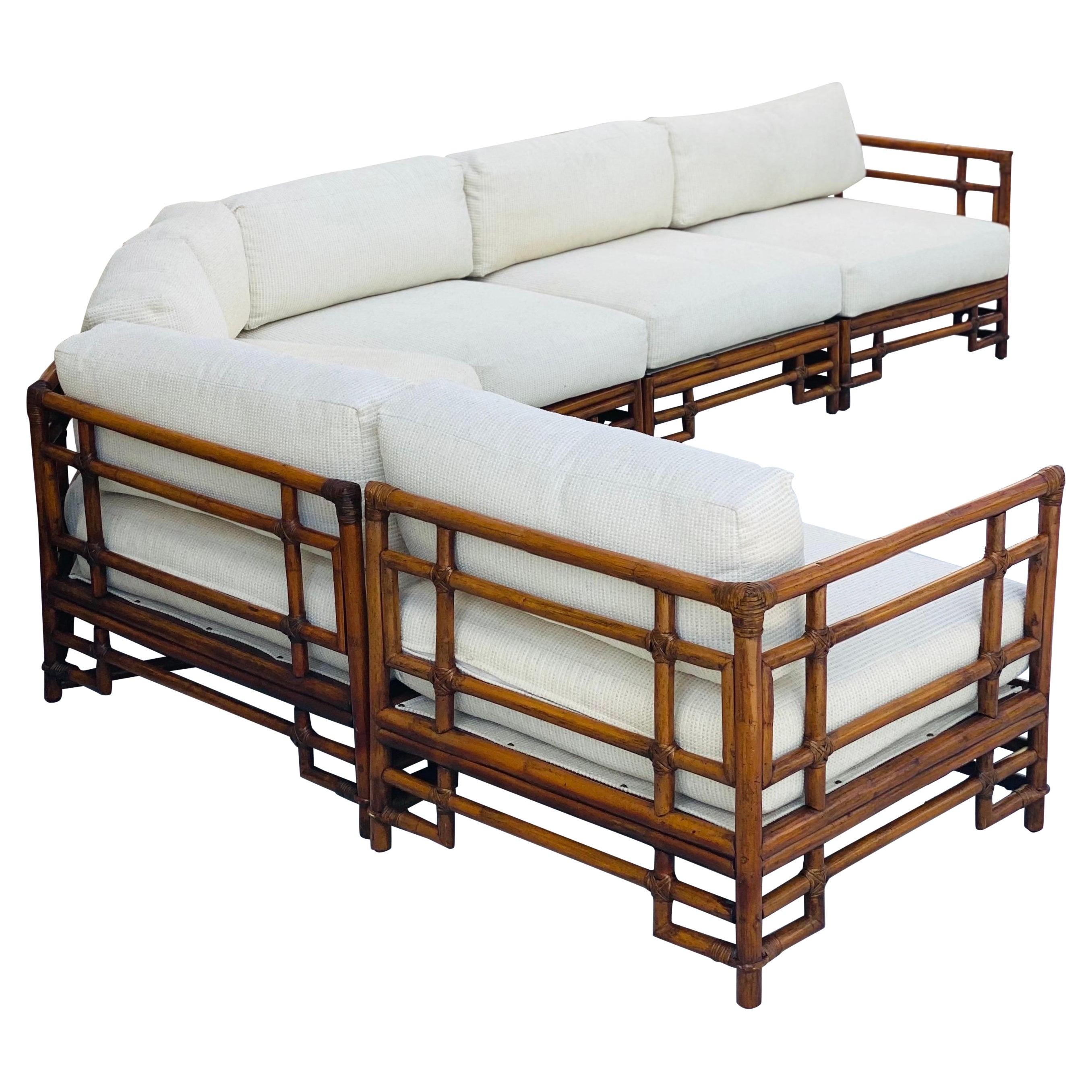 1970s Ficks Reed Chinoiserie Sectional Bamboo Four Piece Sectional