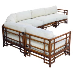 Vintage 1970s Ficks Reed Chinoiserie Sectional Bamboo Four Piece Sectional