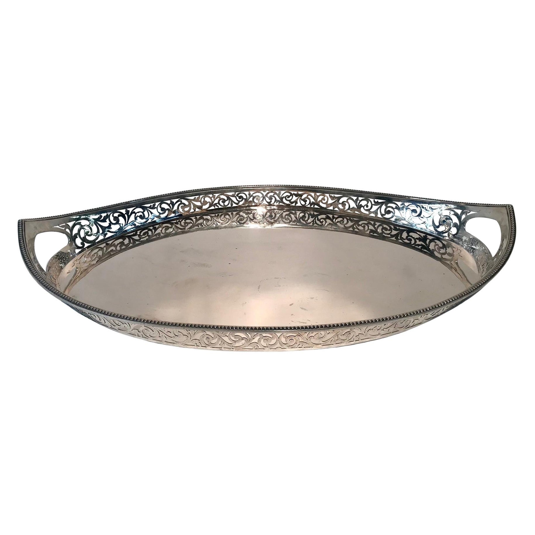 Austrian Silver Galleried Oval Tray For Sale
