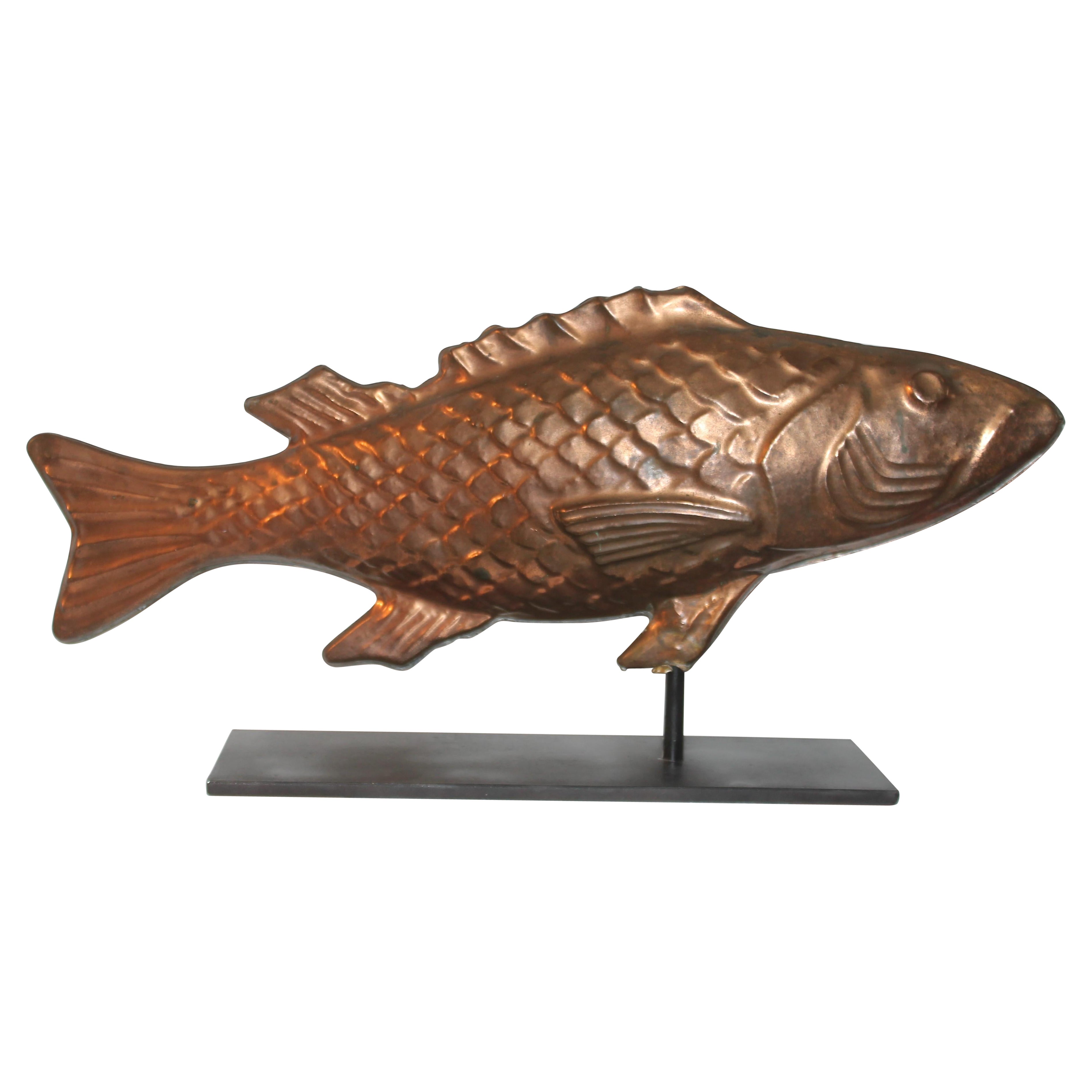Early 20thc Full Bodied Copper Fish Weather Vane