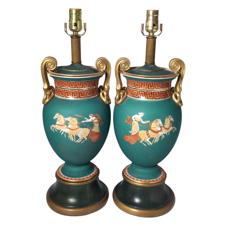 Pair of Mid 19th Century Paris Porcelain Neoclassical Lamps