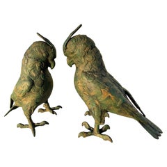 Old Japan Pair Magnificent Bronze Cockatoo Parrots