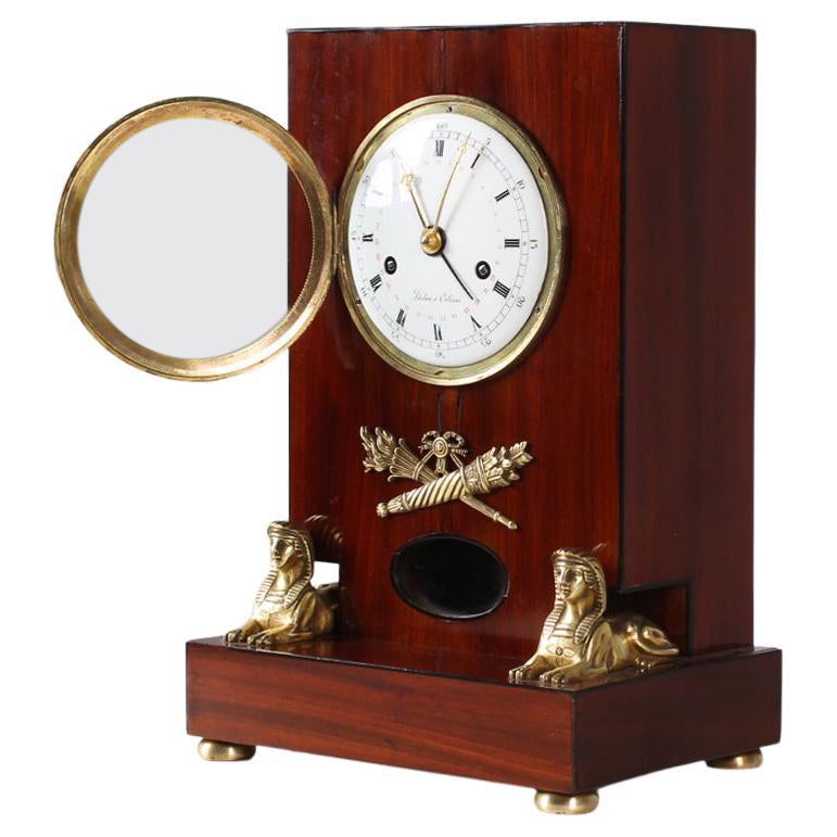 Early 19th Empire Mantel Clock, French Pendule, Retour d'Egypte, Mahogany