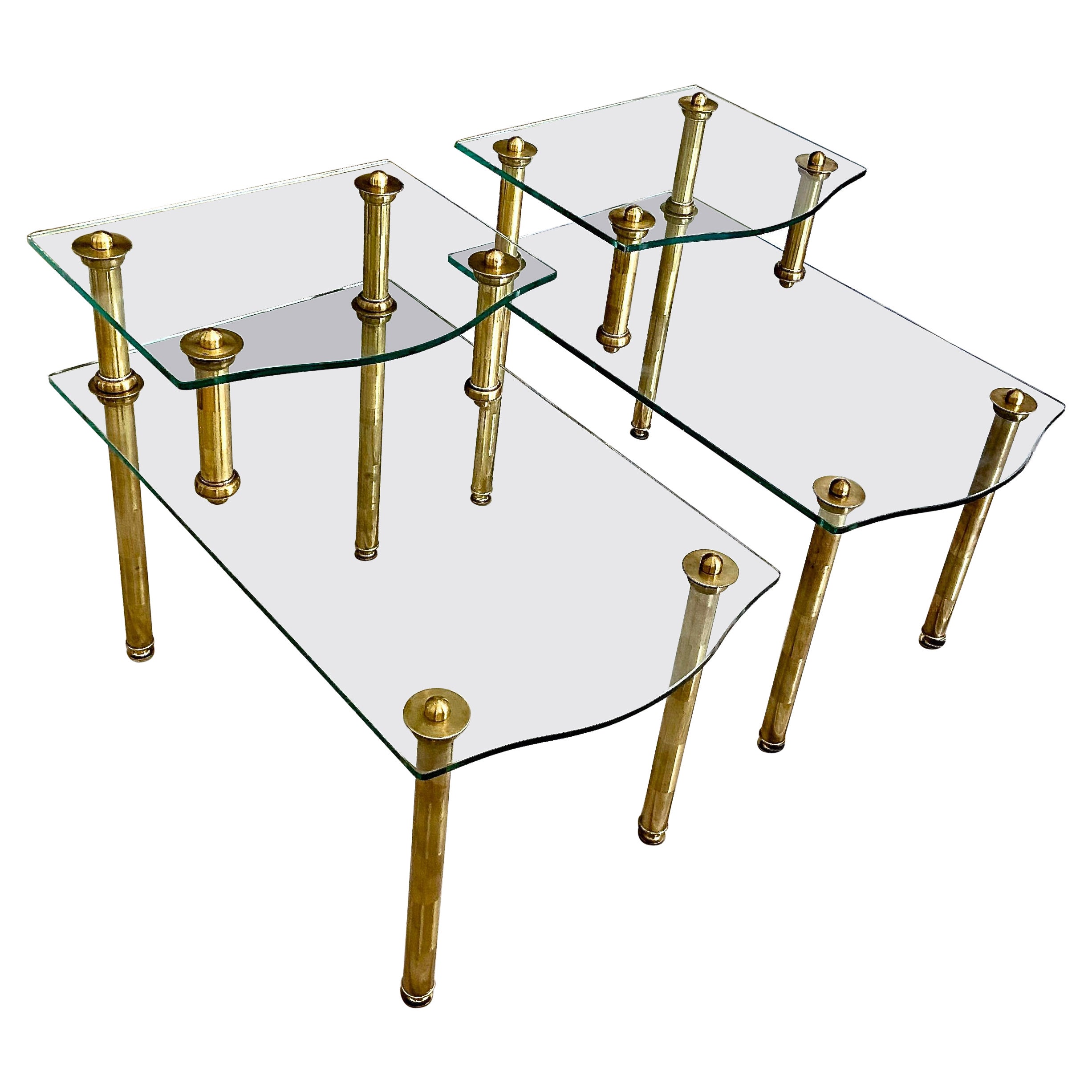 Pair of Italian 2 Tier 'Step' Brass Side or End Tables For Sale