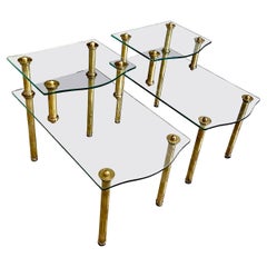 Retro Pair of Italian 2 Tier 'Step' Brass Side or End Tables