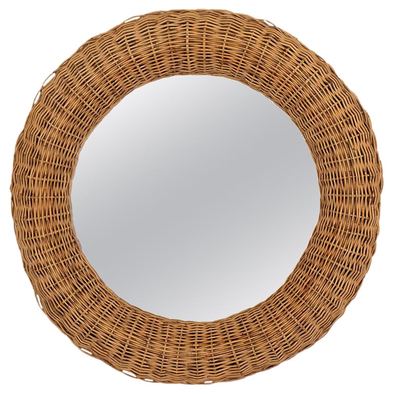 French Wicker Circle Mirror at 1stDibs