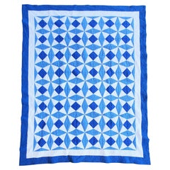 Antique Geometric Blue & White Quilt