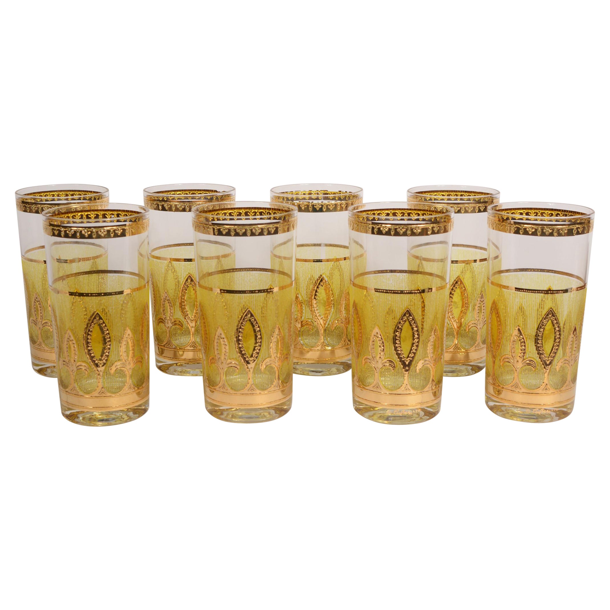 Ocho vasos Culver Highball con detalle de oro de 22 quilates