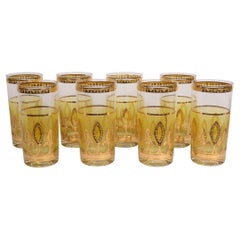 Eight Culver Highball Glasses with 22 Karat Gold Detail