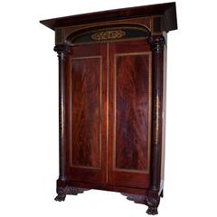Antique Gilt-Stenciled Carved Mahogany Armoire