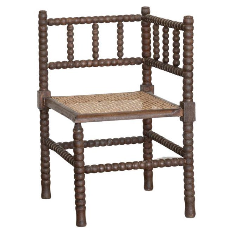 French Bobbin Wood and Cane Corner Chair