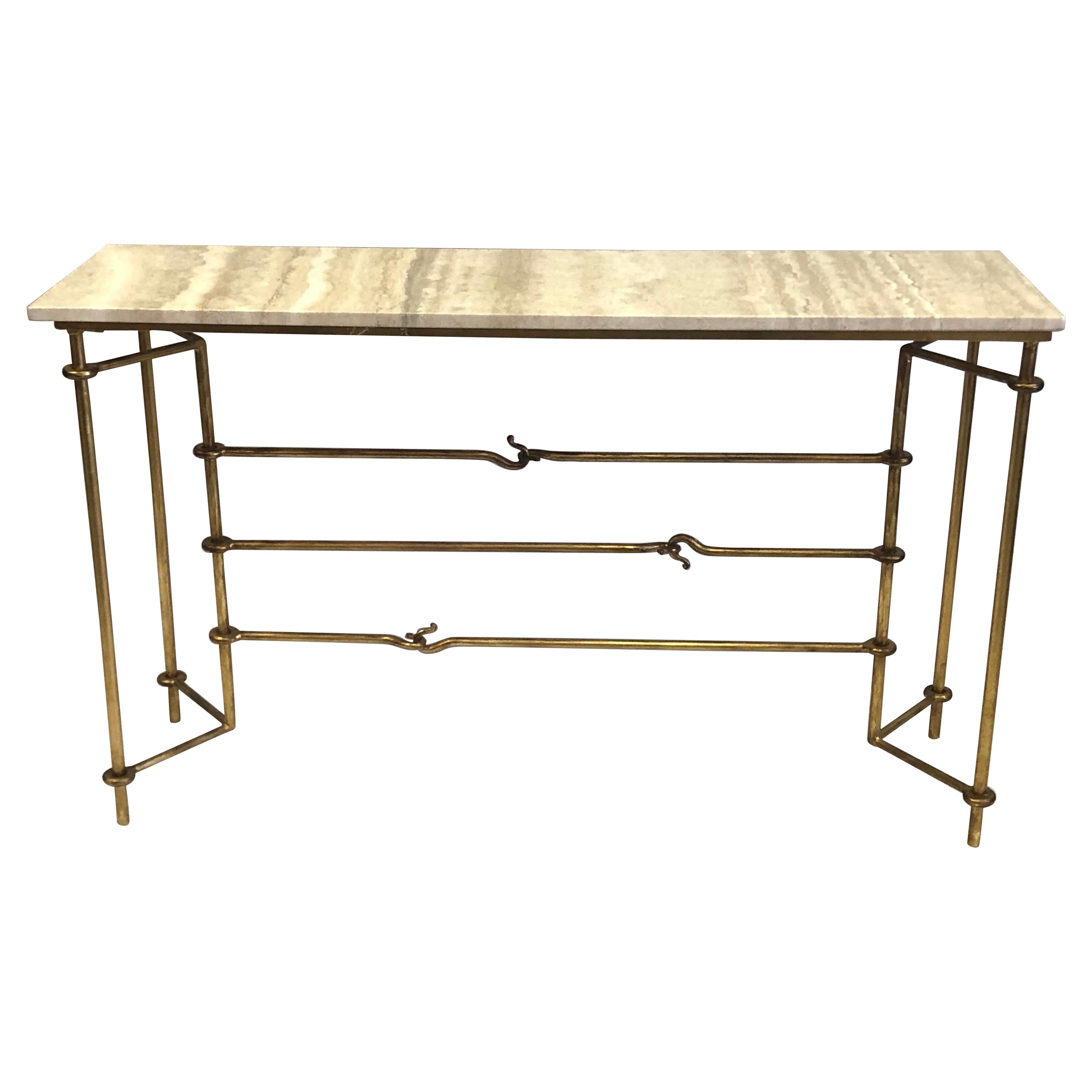 Italian Mid-Century Modern Neoclassical Gilt Iron Console by Banci for Hermès