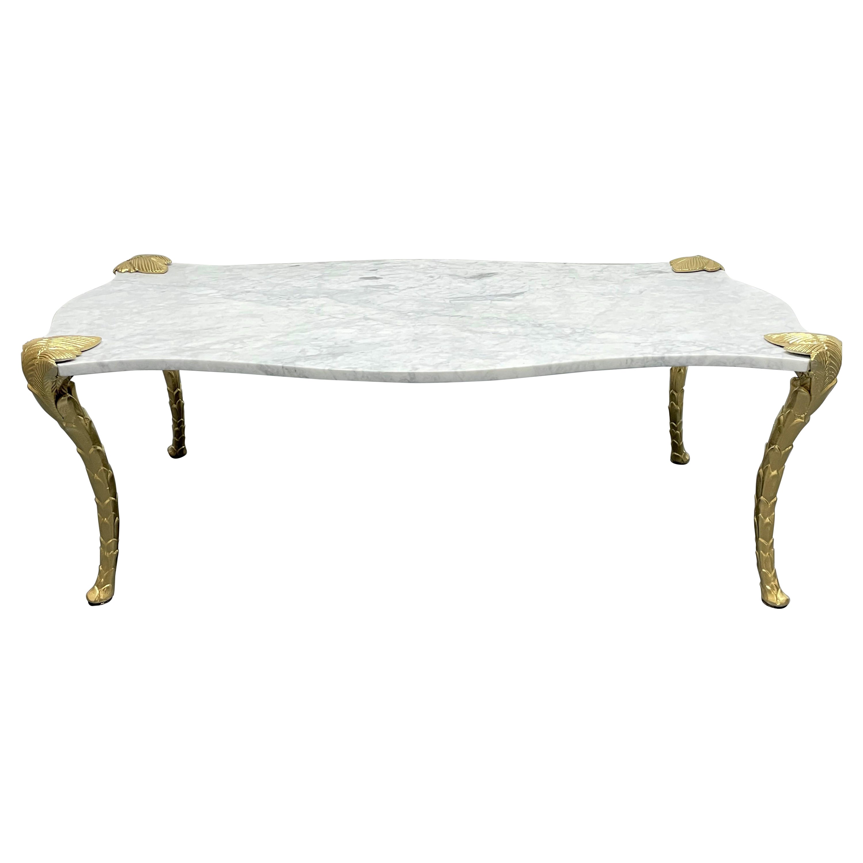 Decorative Carrara Marble Top Coffee Table with Floral Legs