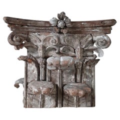 17th Century Large Italian Wood Carved and Gesso Capital