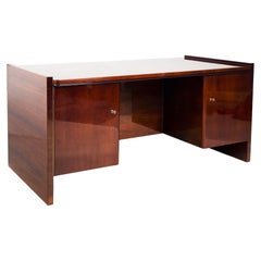 Vintage Dark brown Art Deco Writing Desk from 1930s Czechoslovakia, Restored Walnut