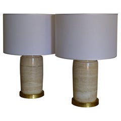 Pair of 1970's Italian Marble Tsable Lamps, Brass Details