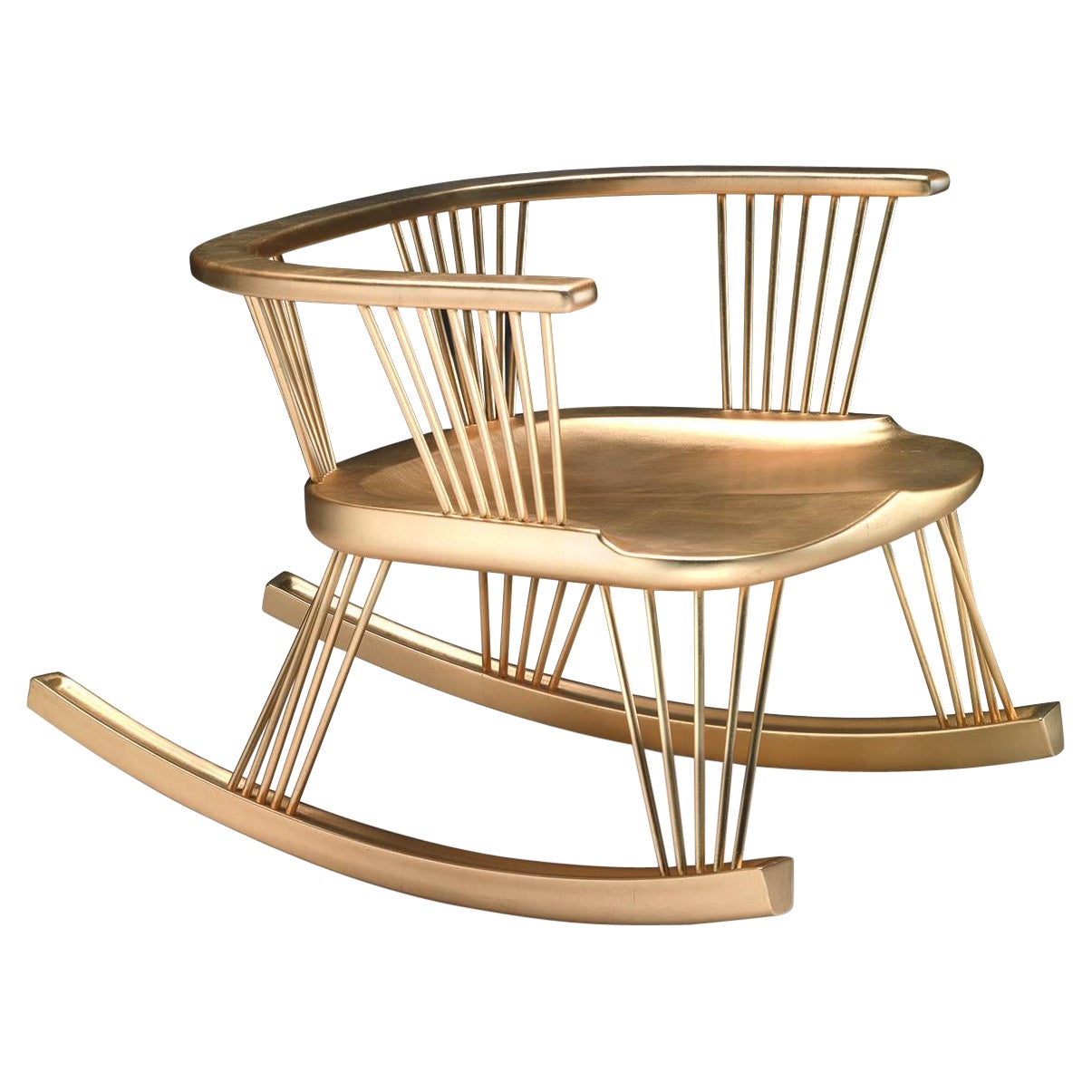 SITLALI Low Rocking Chair in Solid Wood and Thin Overlapping Road and Gold Leaf