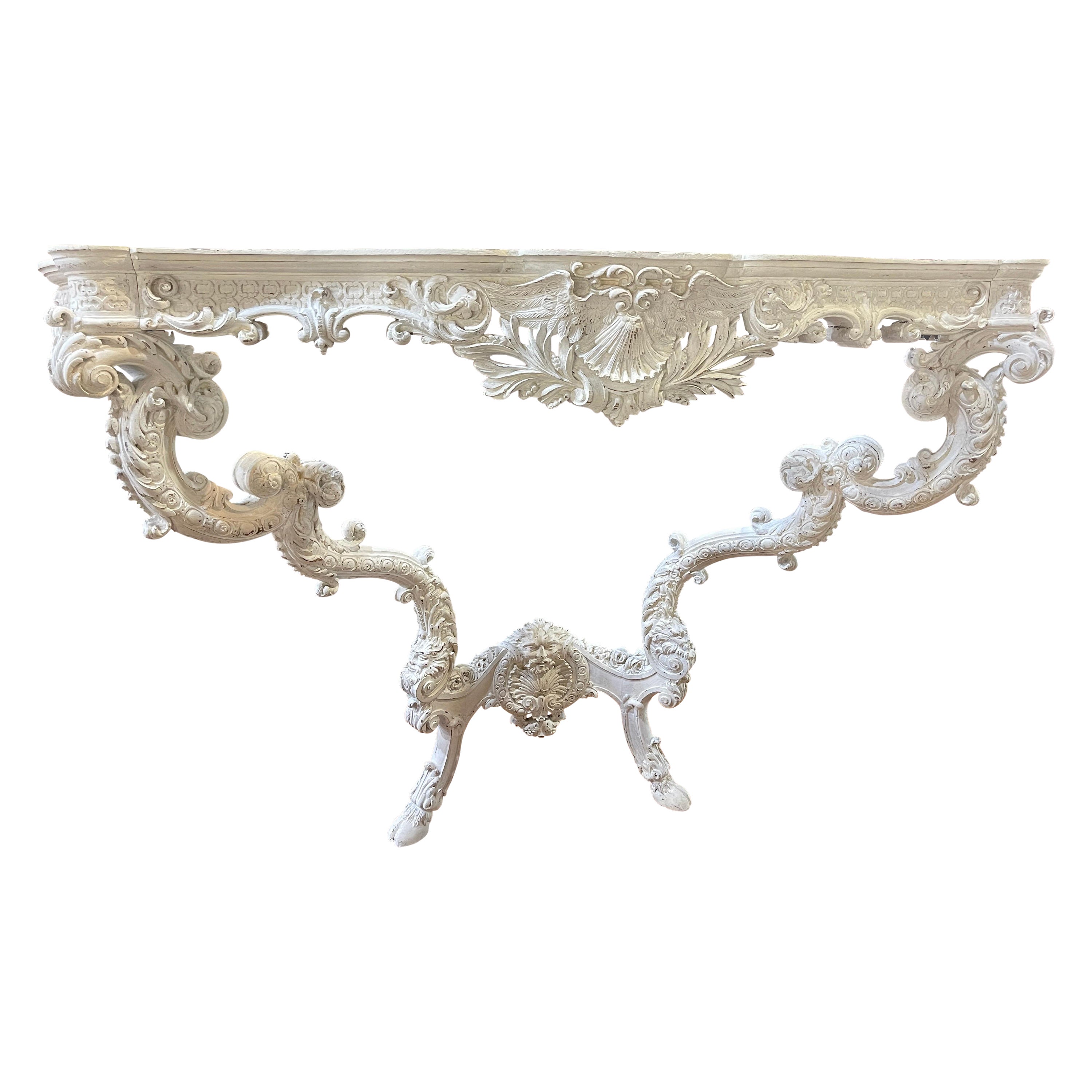 19th Century Italian Louis XV Revival Oak Lacquered Marble Console 1800 For Sale