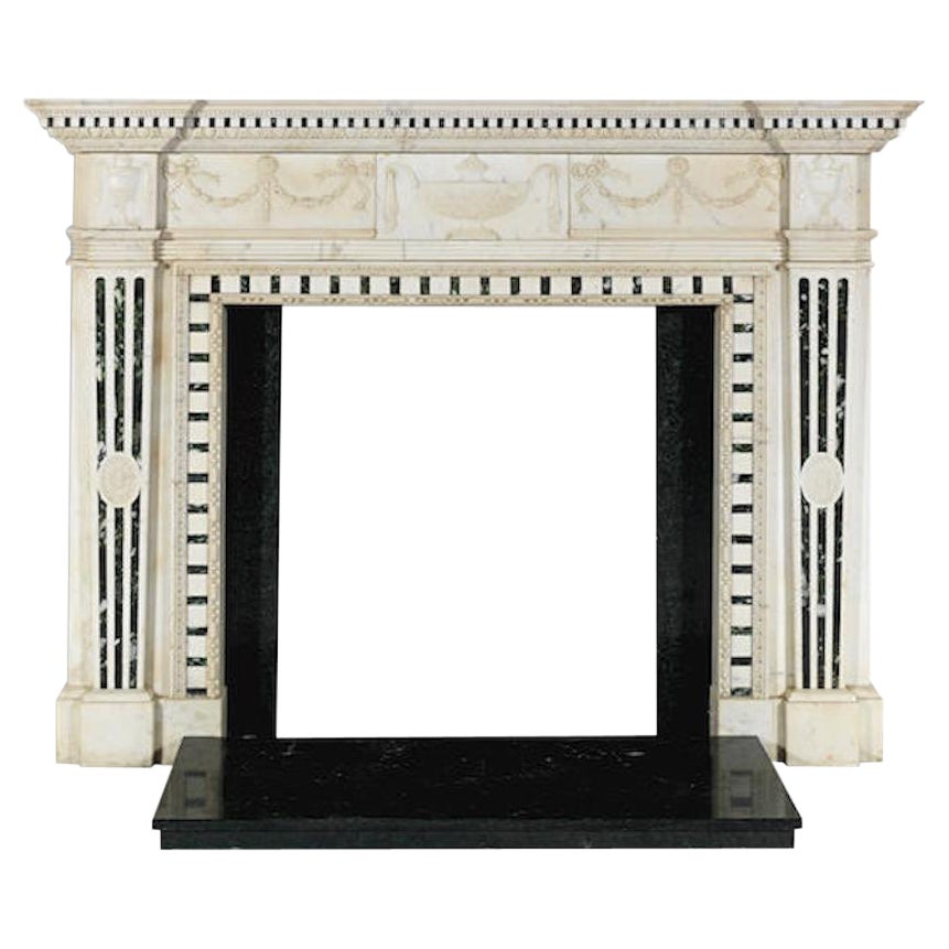 19th Century Carrara and Verde Antico Marble Chimneypiece