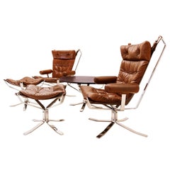 Danish Vintage 'Superstar' Chrome and Leather Sigurd Ressell Falcon Style Chairs