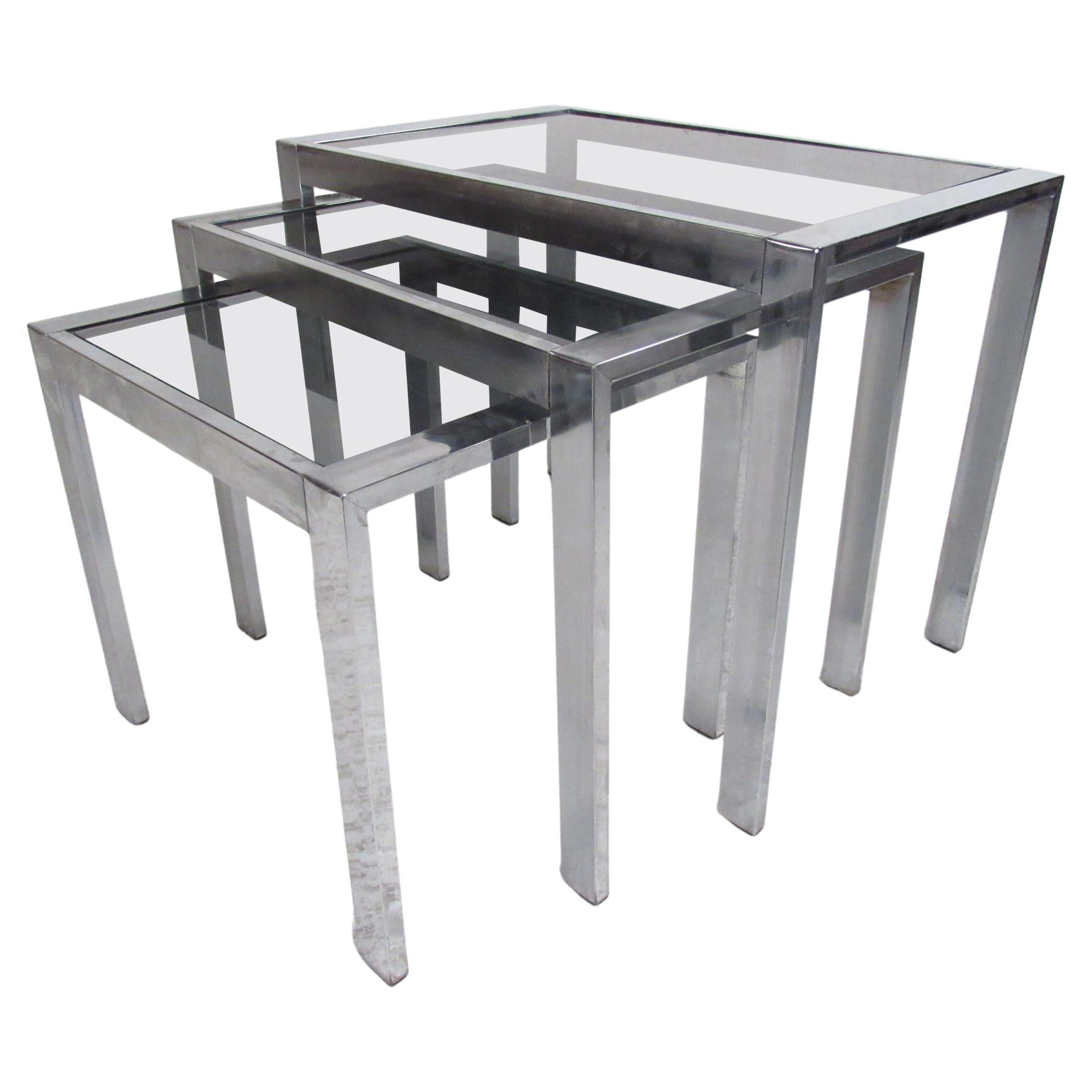 VIntage Modern Metal and Glass Nesting Tables