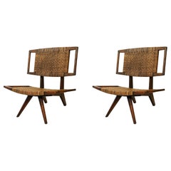 Vintage Pair of Teak and Rattan Lounge Chairs Attr. Paul László for Glenn California