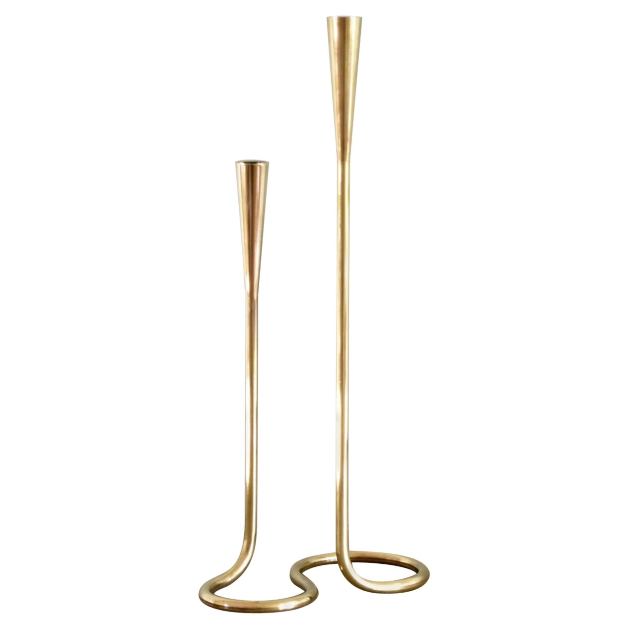 Large Brass Serpentine Candleholder Candlestick by Illums Bolighus, Denmark