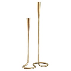 Large Brass Serpentine Candleholder Candlestick by Illums Bolighus, Denmark
