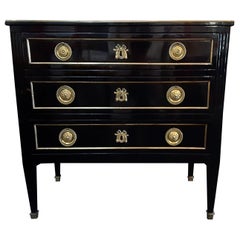 French Louis XVI Style Commode Dresser, Ebonized, Black Lacquer, Mid-Century