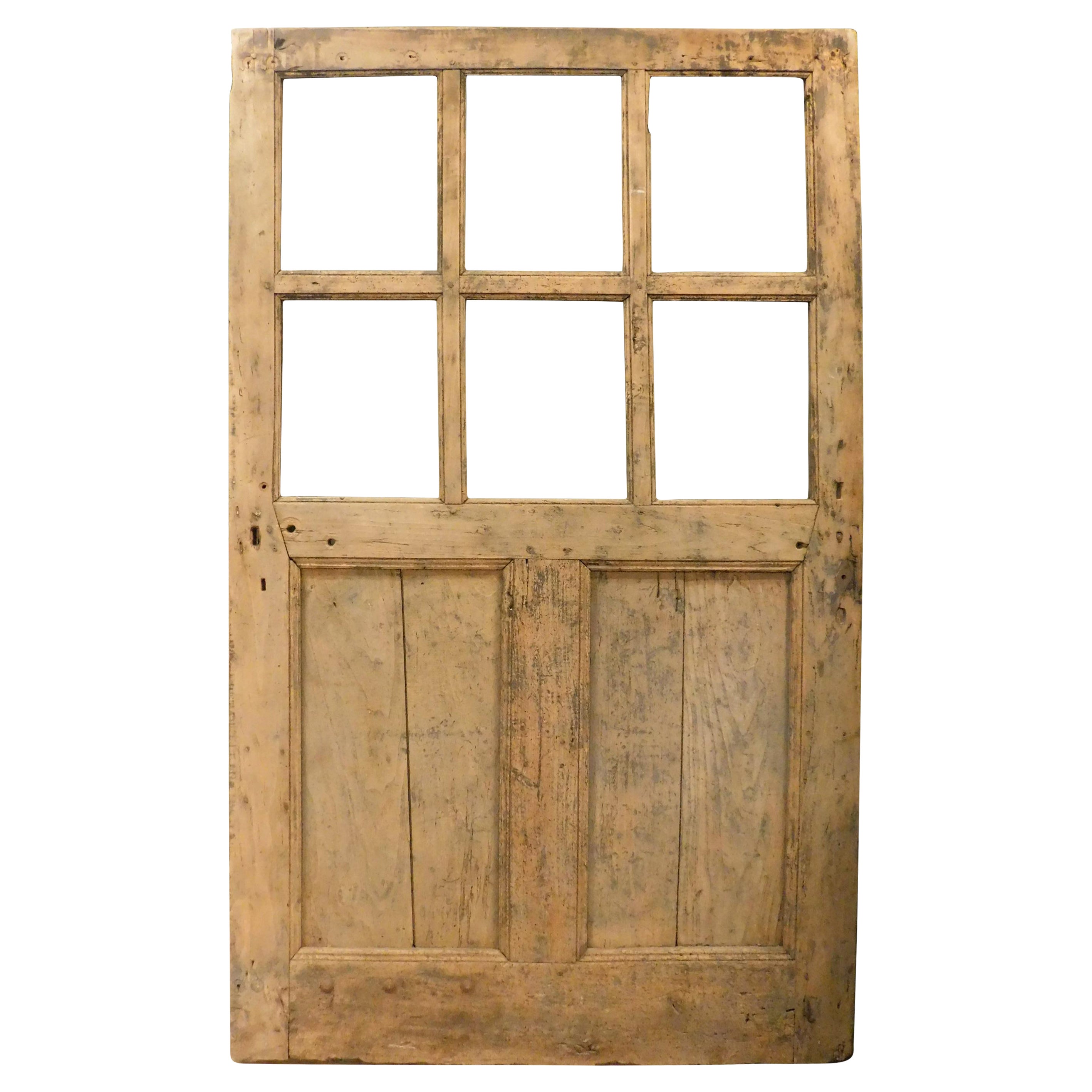 Vintage Glass Door in Poplar Wood, to Be Restored from the 19th Century, Italy For Sale