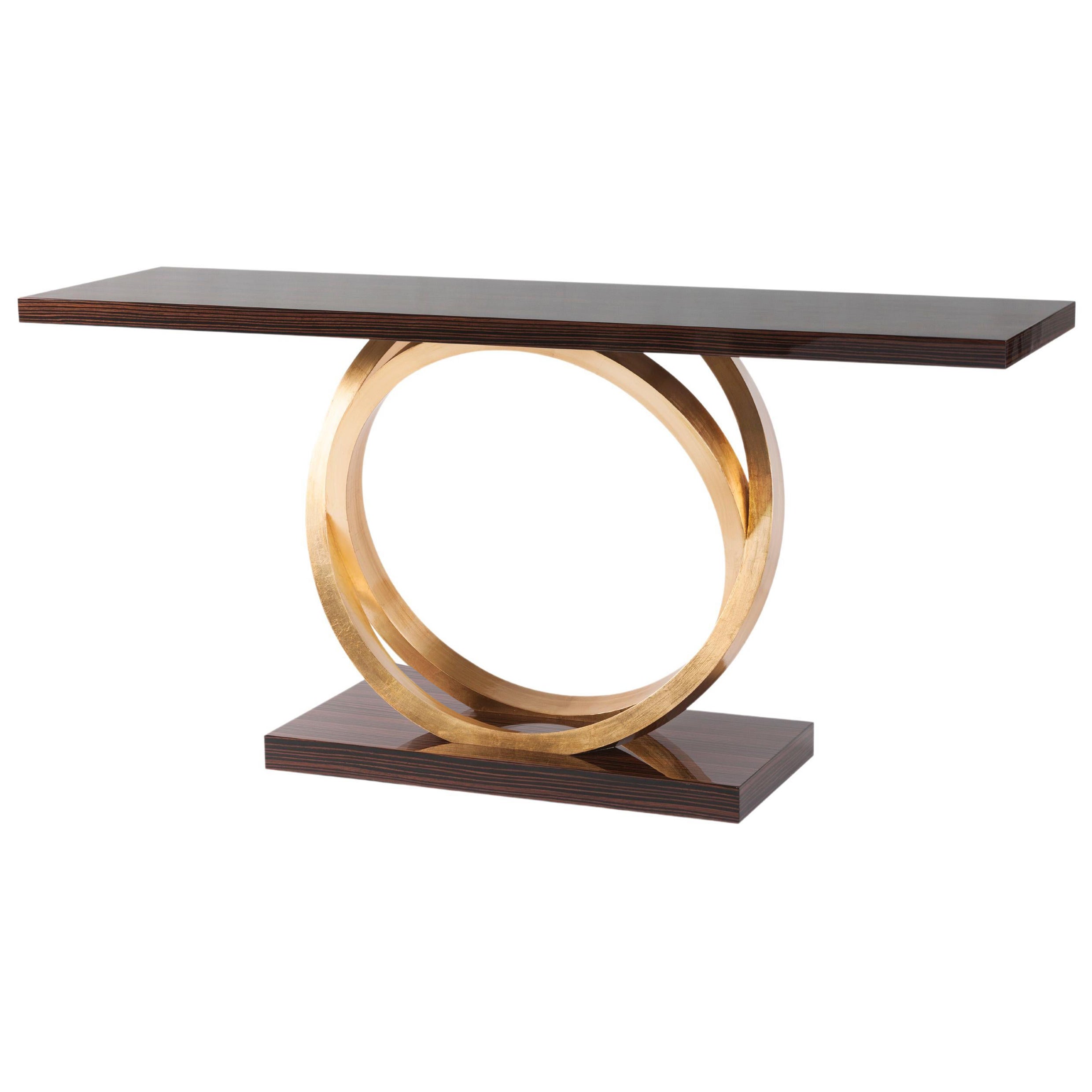 Art Deco Turim Console Table Ebony Gold Leaf, Handmade in Portugal by Greenapple For Sale