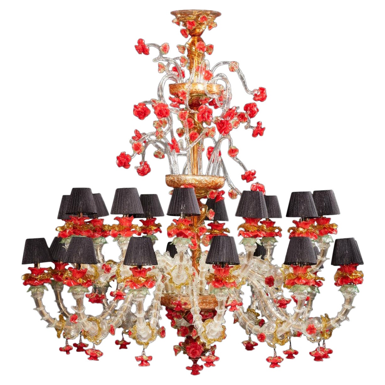 Luxurious Red and Gold Murano Glass Chandelier 1980s For Sale