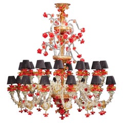 Luxurious Red and Gold Murano Glass Chandelier 1980s