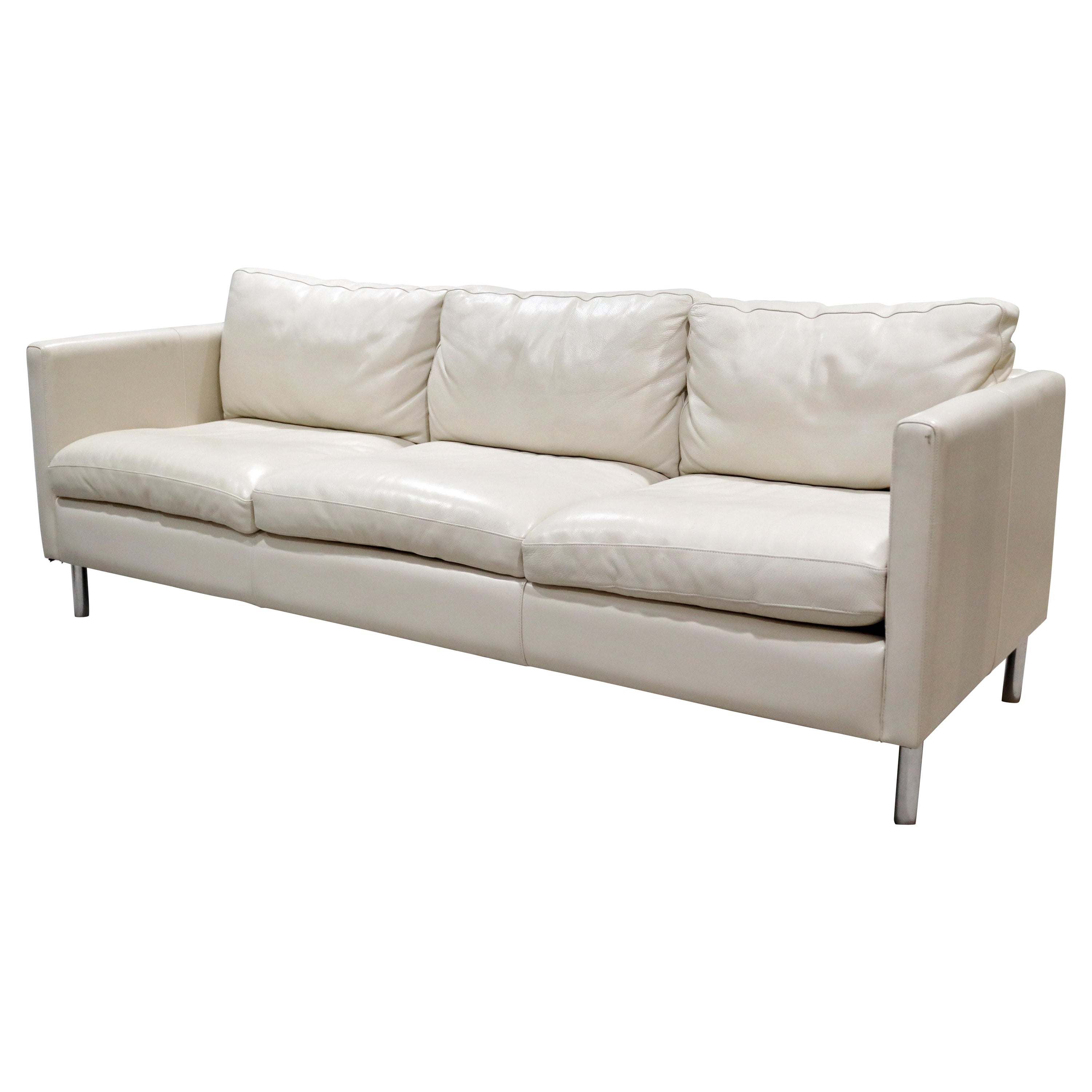 Contemporary Cream Leather Sofa on Chrome Legs