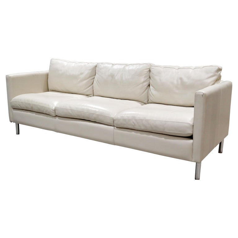 Contemporary Cream Leather Sofa on Chrome Legs at 1stDibs | white cream  leather sofa, sofa with chrome legs, cream leather couch