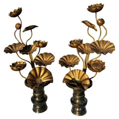 Japanese Antique Pair Gilt Lotus Flower Bouquets