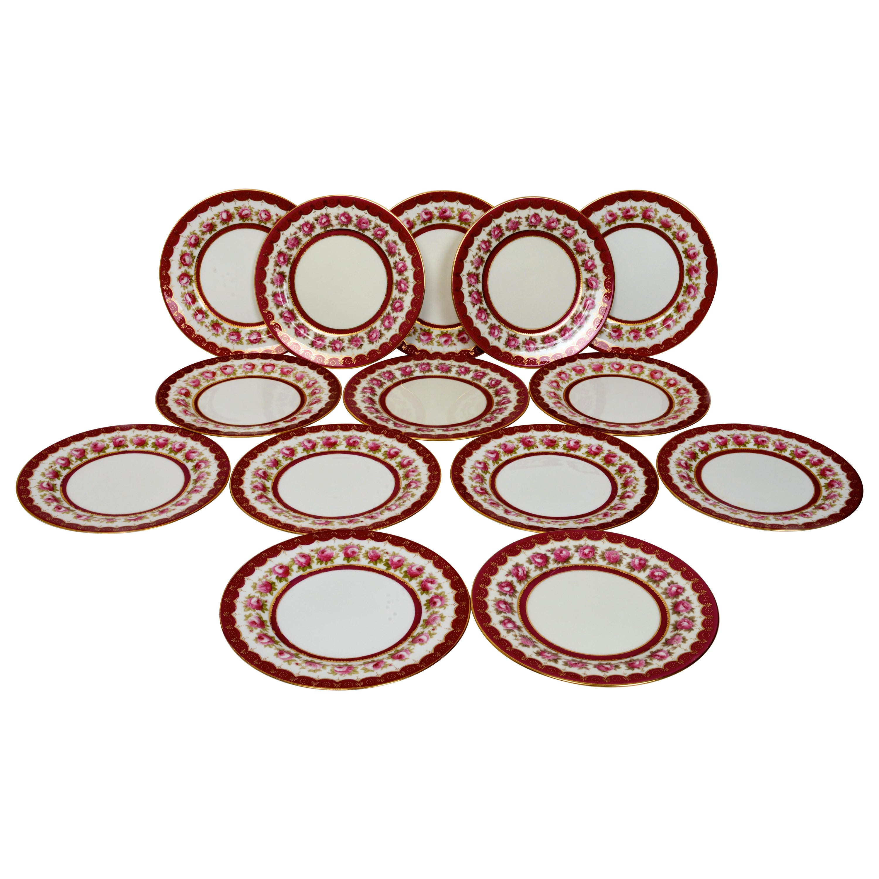 Ensemble de 14 assiettes plates Royal Cauldon Angleterre à motif de rose en vente