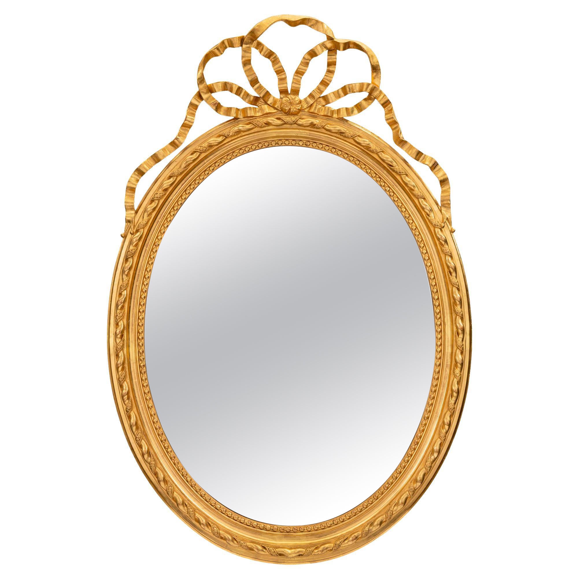 French 19th Century Louis XVI St. Oval Giltwood Mirror For Sale