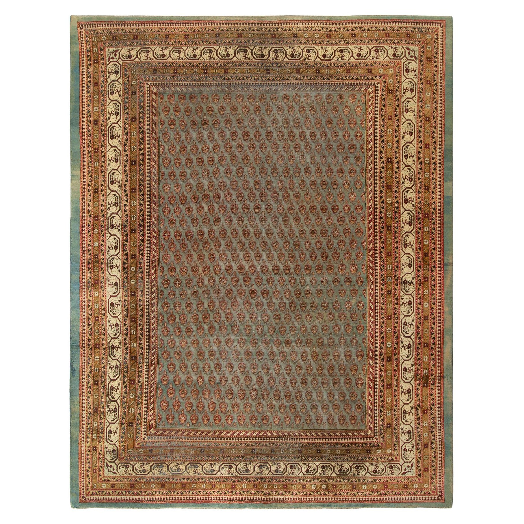 Hand-Knotted Antique Amritsar Rug in Turquoise, Gold, Red Paisley Pattern
