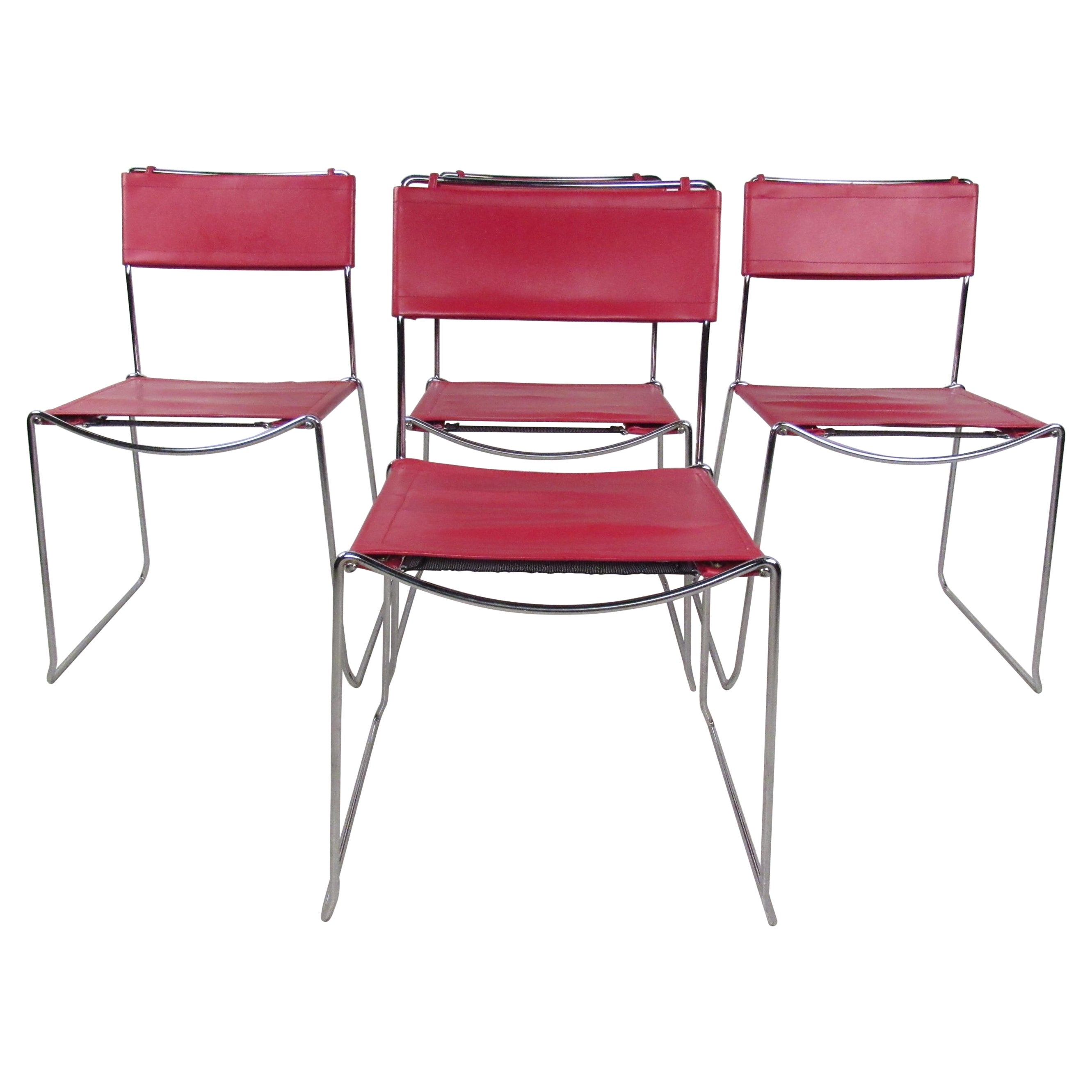Vintage Modern Red Leather & Chrome Chairs