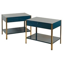 Pair of 'Laque' Custom Lacquer and Brushed Brass Nightstands by Design Frères