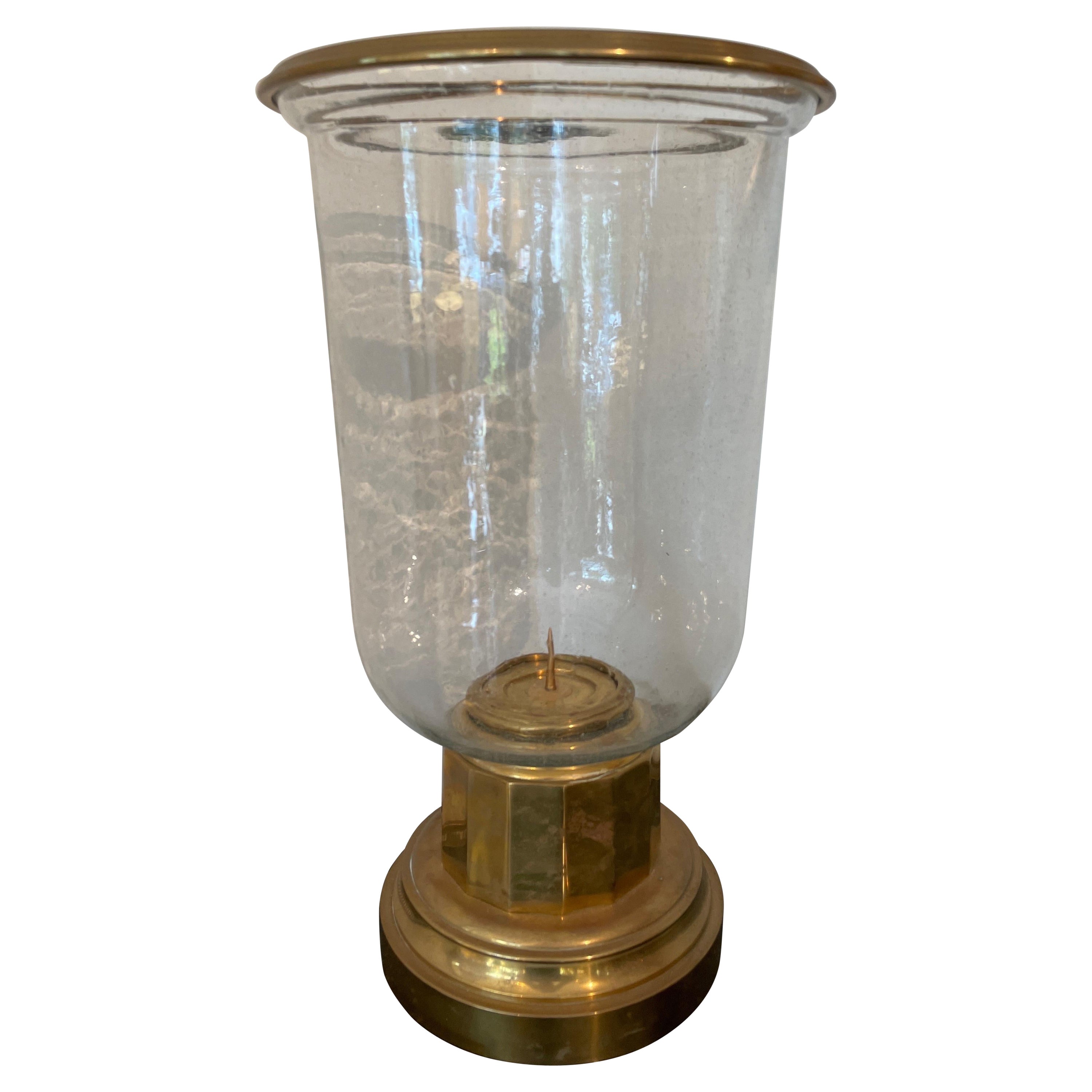 Vintage Brass candle holder with glass hurricane