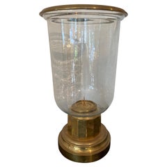 Vintage Seeded Glass Hurricane with Brass Base & Trim