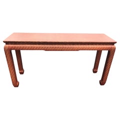 Retro Leather Wrapped Console Ming Table By Baker