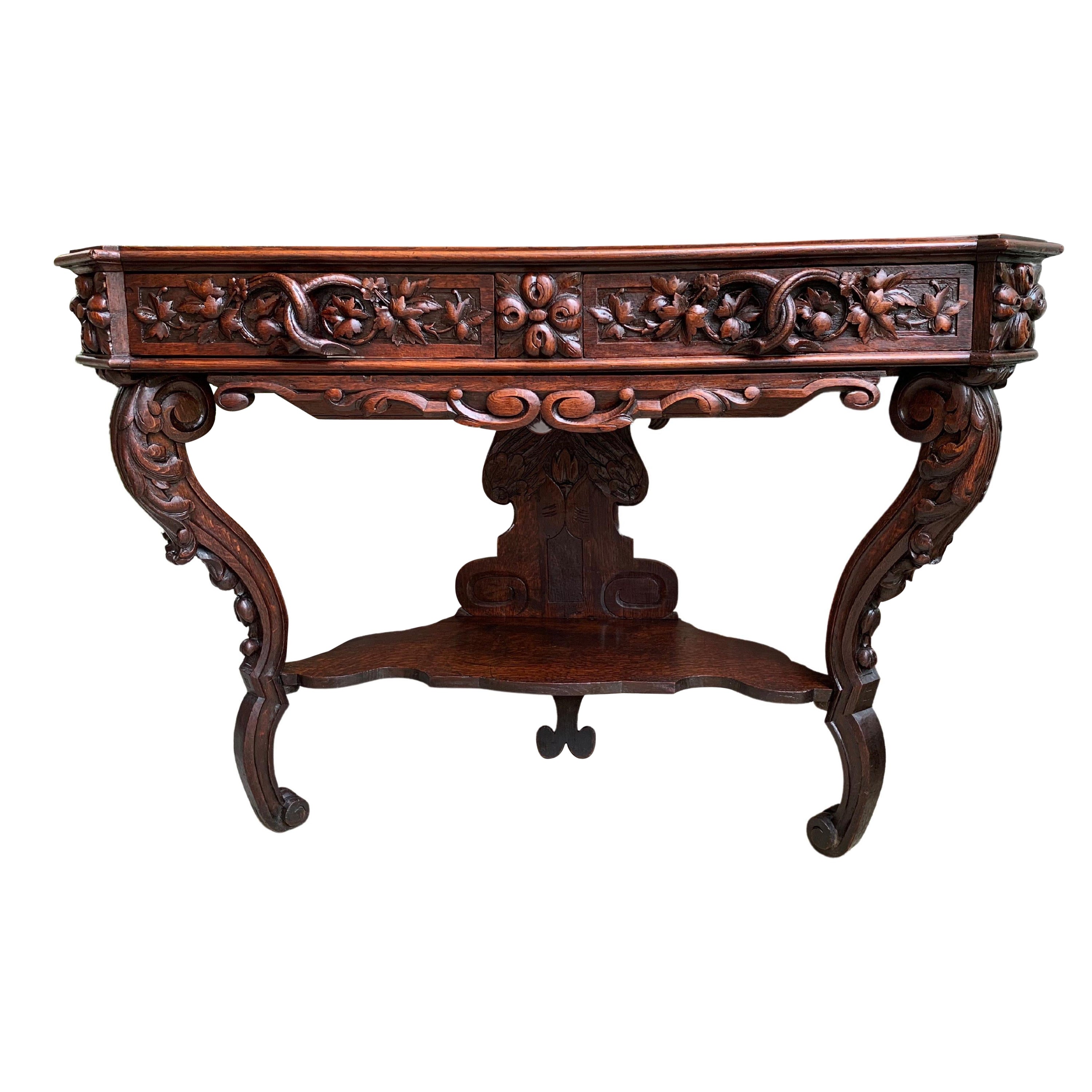 19th century French Carved Oak Console Sofa Foyer Table Sideboard Black Forest For Sale