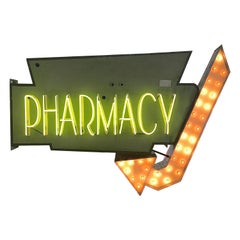 Vintage Early 1950s Lighted Neon "Pharmacy" Sign