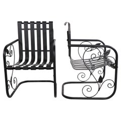 Used Pr. Romantic Art Deco Garden Patio Metal Strap Lounge Chairs